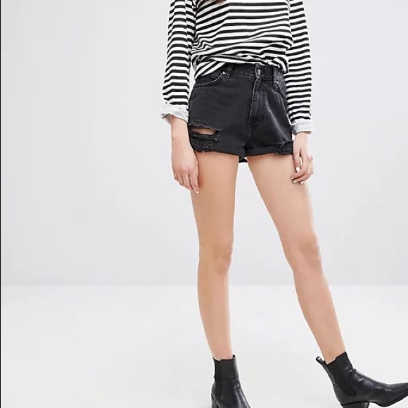 Dr. Denim Black High-Waisted Ripped Denim Shorts - Picture 1 of 7